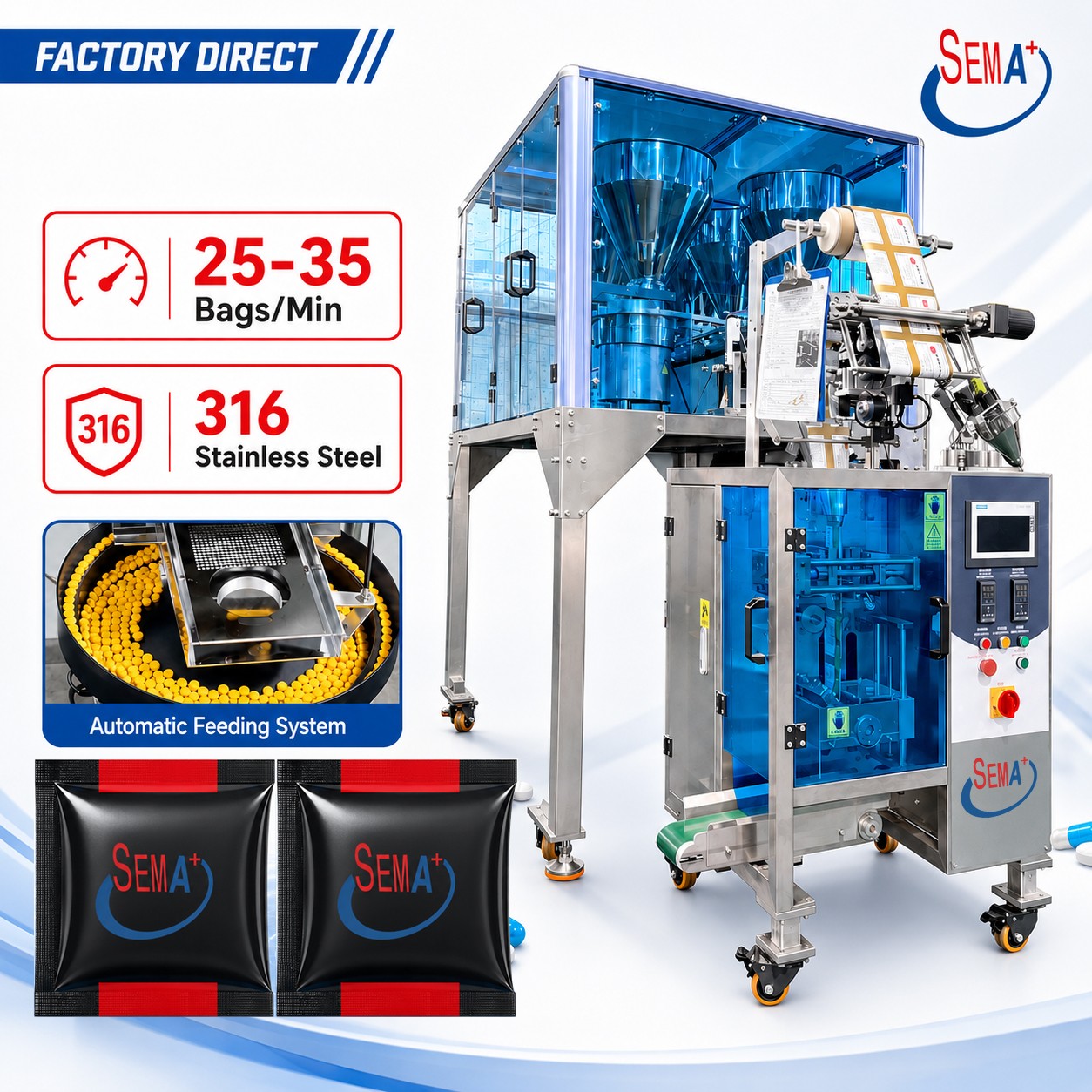Capsule Pill Tablet Counting Pharmaceutical Filling Sachet Packing Machine with Multi Hopper