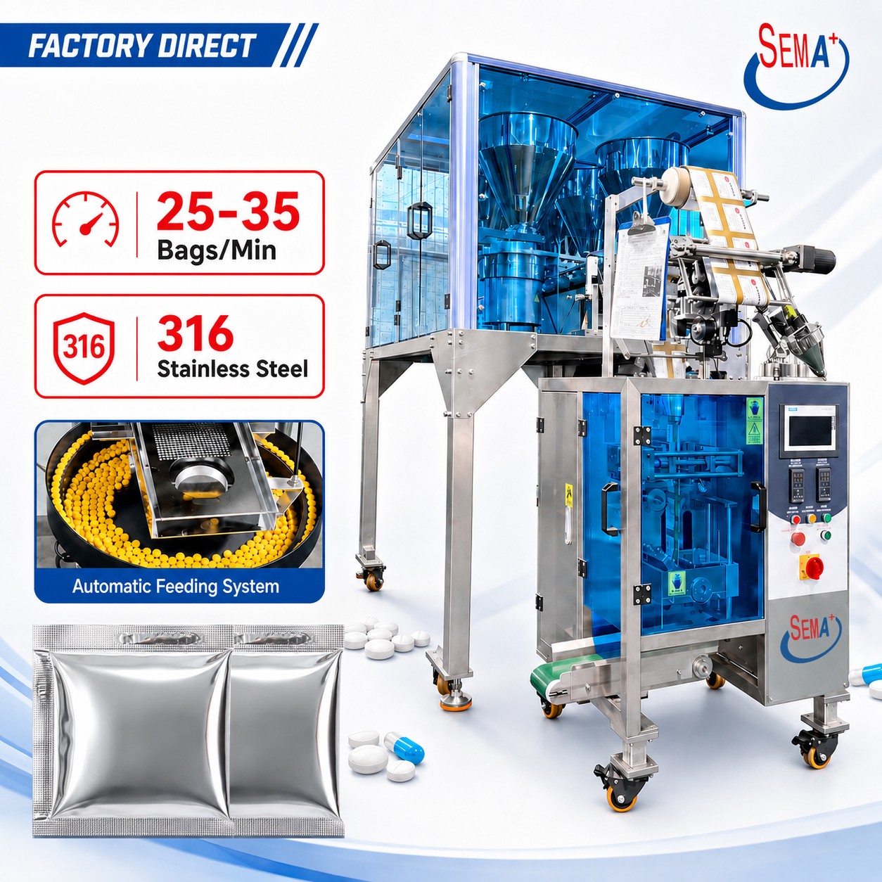 Automatic Tablet Capsule Pill Counting Pharmaceutical Packing Machine with Second Weight Check