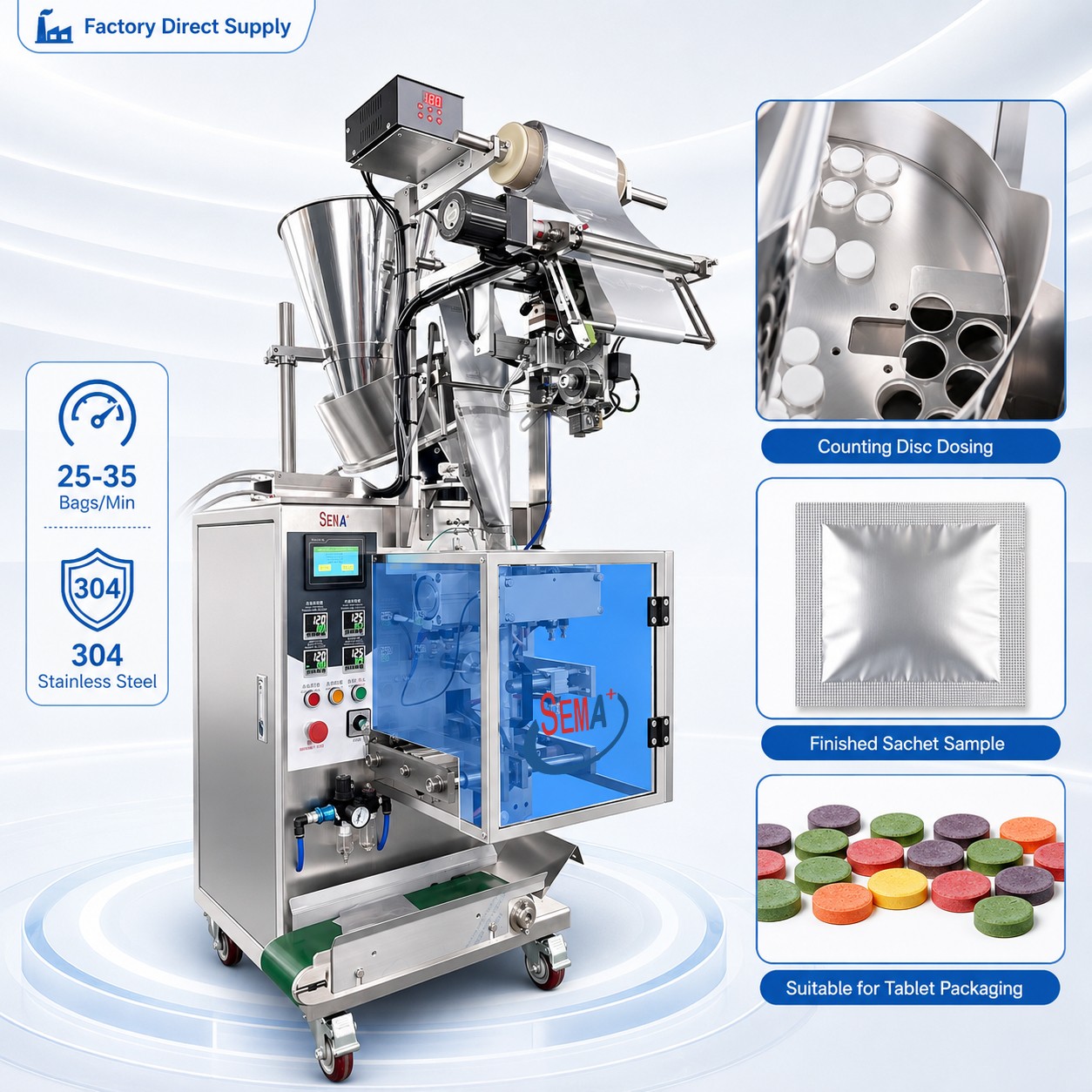 Automatic VFFS 4-side Seal pharmaceutical Sachet Packing Machine for Tablets pill capsule Automatic VFFS 4-side Seal pharmaceutical Sachet Packing Machine for Tablets pill capsule