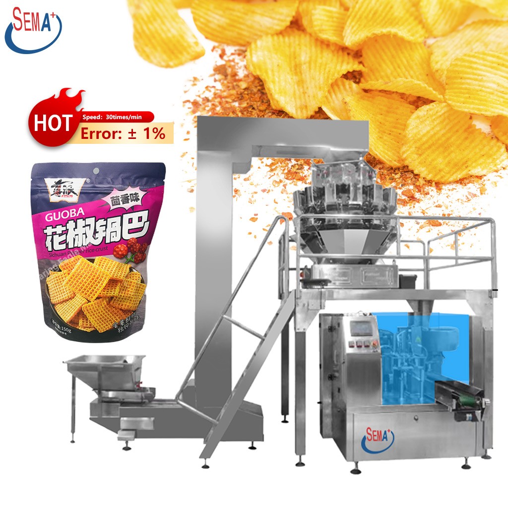 Automatic Rotary Premade Pouch Packing Machine with Multihead Weigher for Granule, Snack & Food Packaging