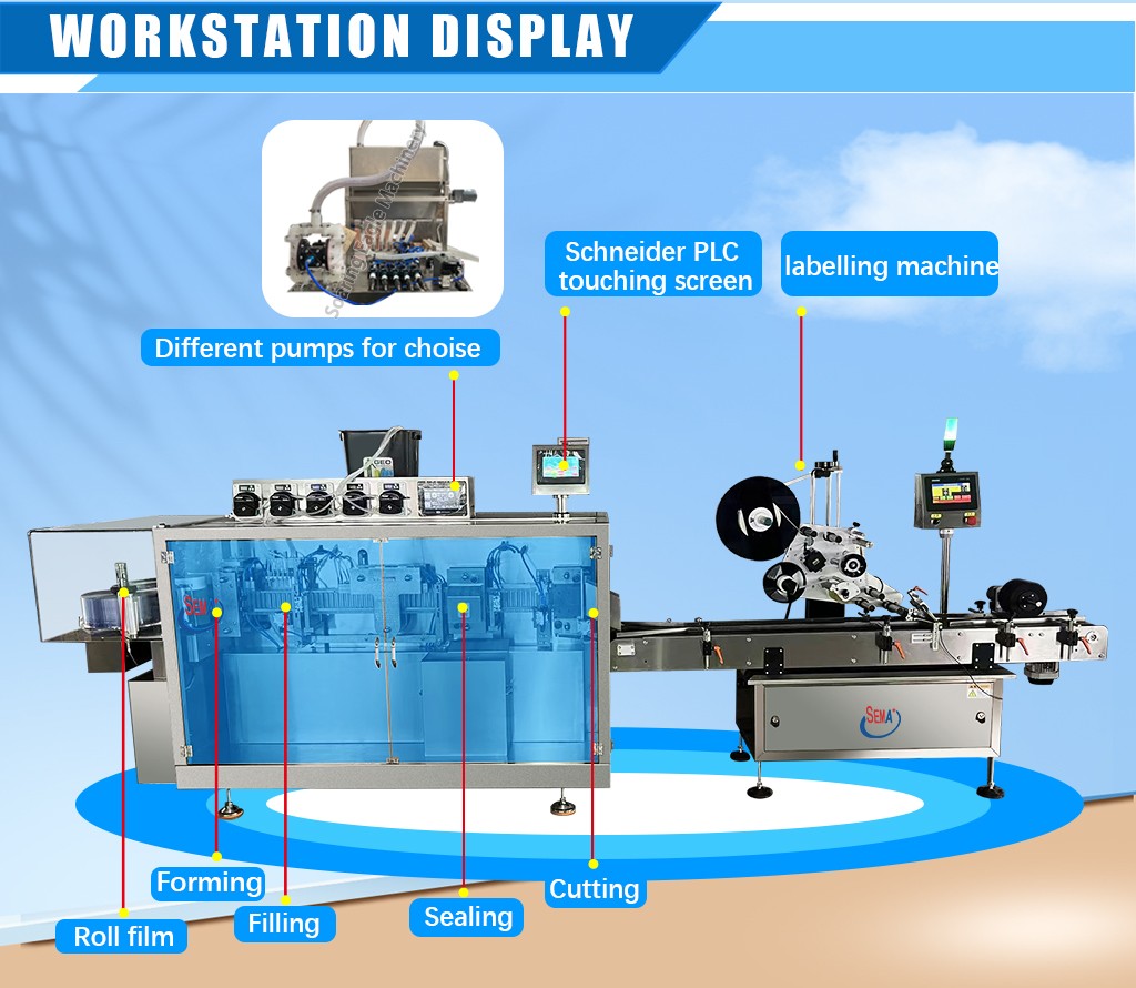 Plastic Ampoule Filling Machine with Labeling System for Pharmaceutical & Cosmetic Liquids Plastic Ampoule Filling Machine with Labeling System for Pharmaceutical & Cosmetic Liquids
