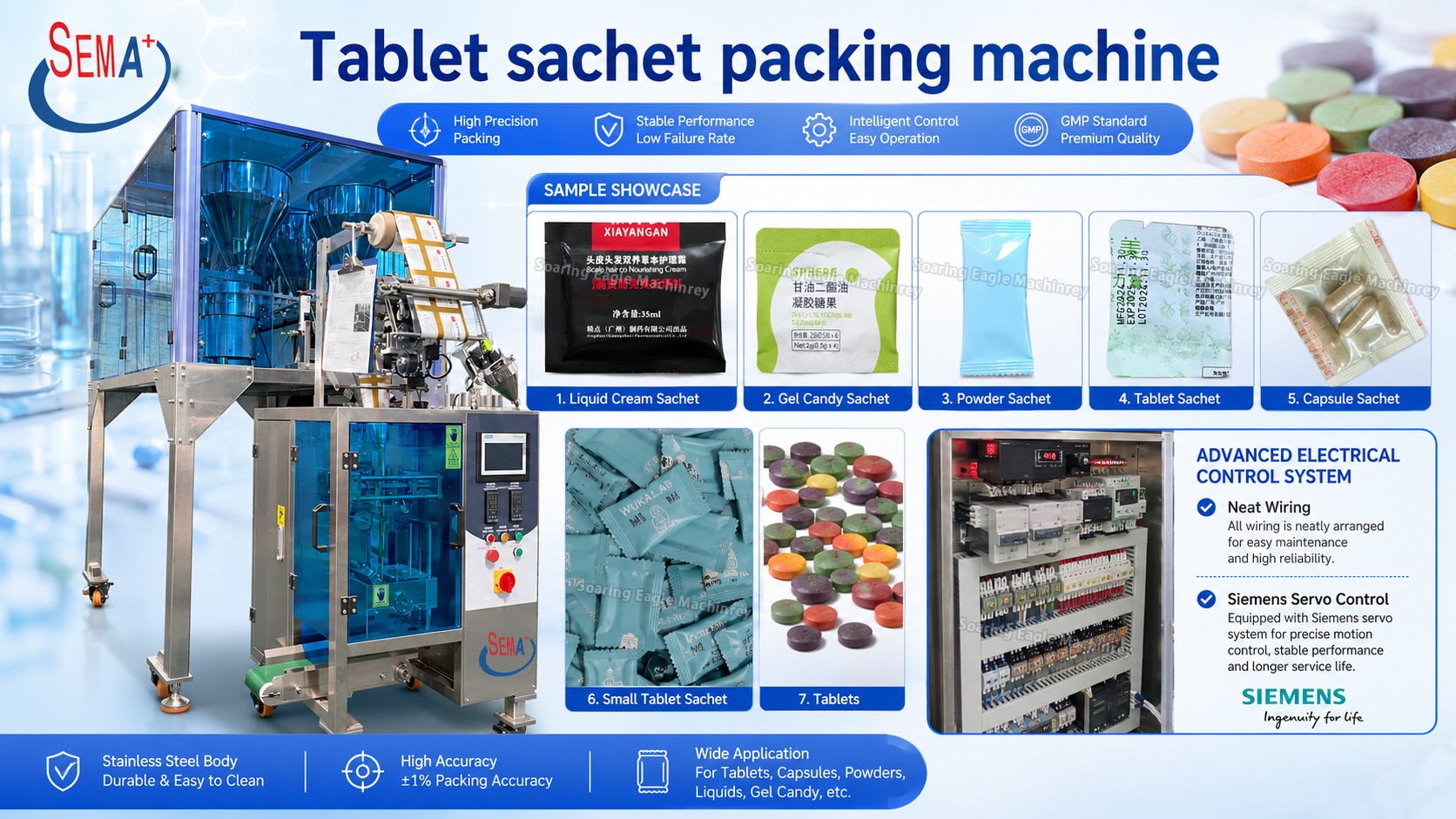 OEM Multi-Hopper Tablet Sachet Packing Machine with Siemens PLC for Tablets & Capsules
