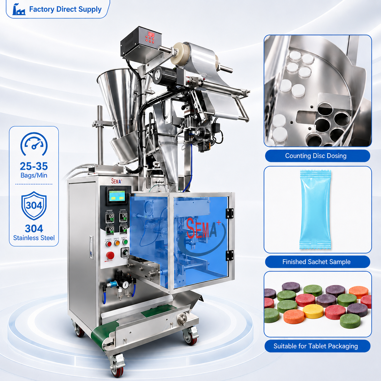 Reliable Medical Supply Packaging Platform for Solid Form Products | Tablet Capsule Sachet Packing Machine Reliable Medical Supply Packaging Platform for Solid Form Products | Tablet Capsule Sachet Packing Machine