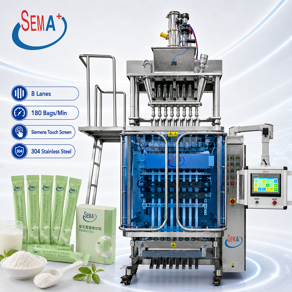 Automatic Stick Sachet Packing Machine For Powder Products With Multi Lane Filling System And Servo Control