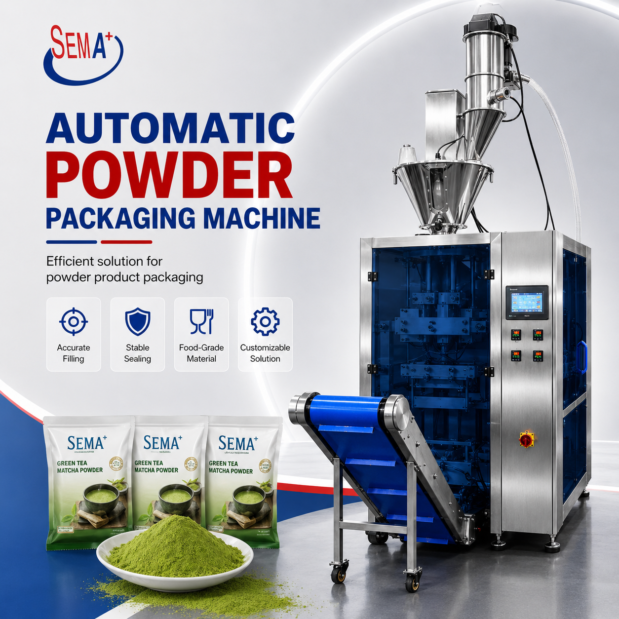 Fully Automatic Powder Pouch Bag Packing Machine VFFS Vertical Packaging Machine with PLC Control