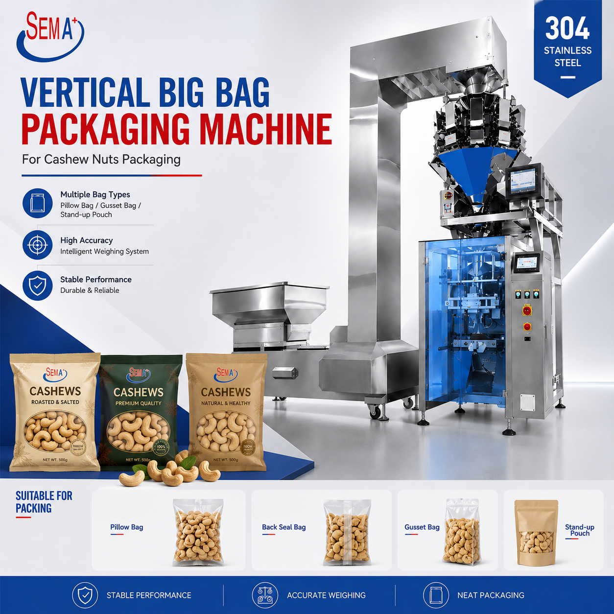 Automatic Nuts Pouch Bag Packing Machine with Multihead Weigher Vertical VFFS Packing Machine for Food Packaging
