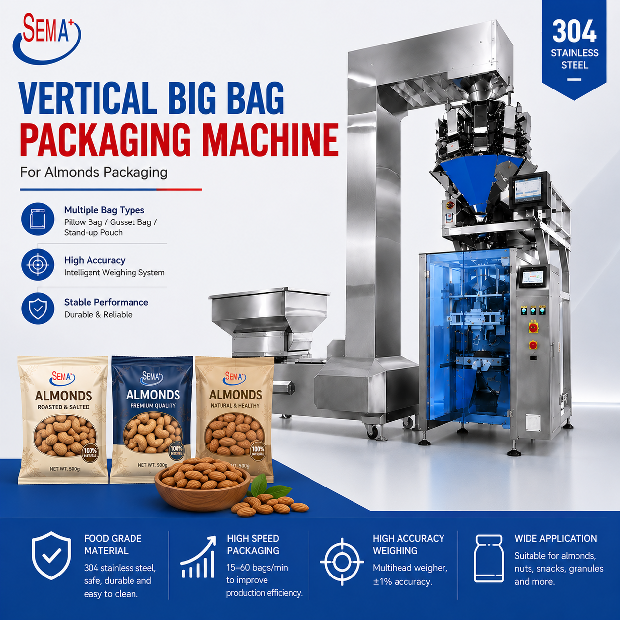 Industrial Nut Packaging Machine Automatic Pouch Bag Packing Machine with Multihead Weigher VFFS Packing Machine Industrial Nut Packaging Machine Automatic Pouch Bag Packing Machine with Multihead Weigher VFFS Packing Machine