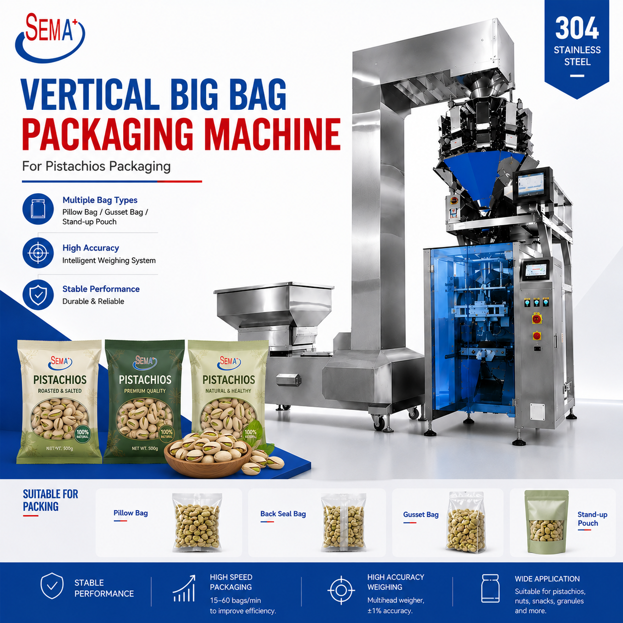Automatic Snack Nuts Pouch Bag Packing Machine Vertical Form Fill Seal VFFS Packing Machine for Food Factory