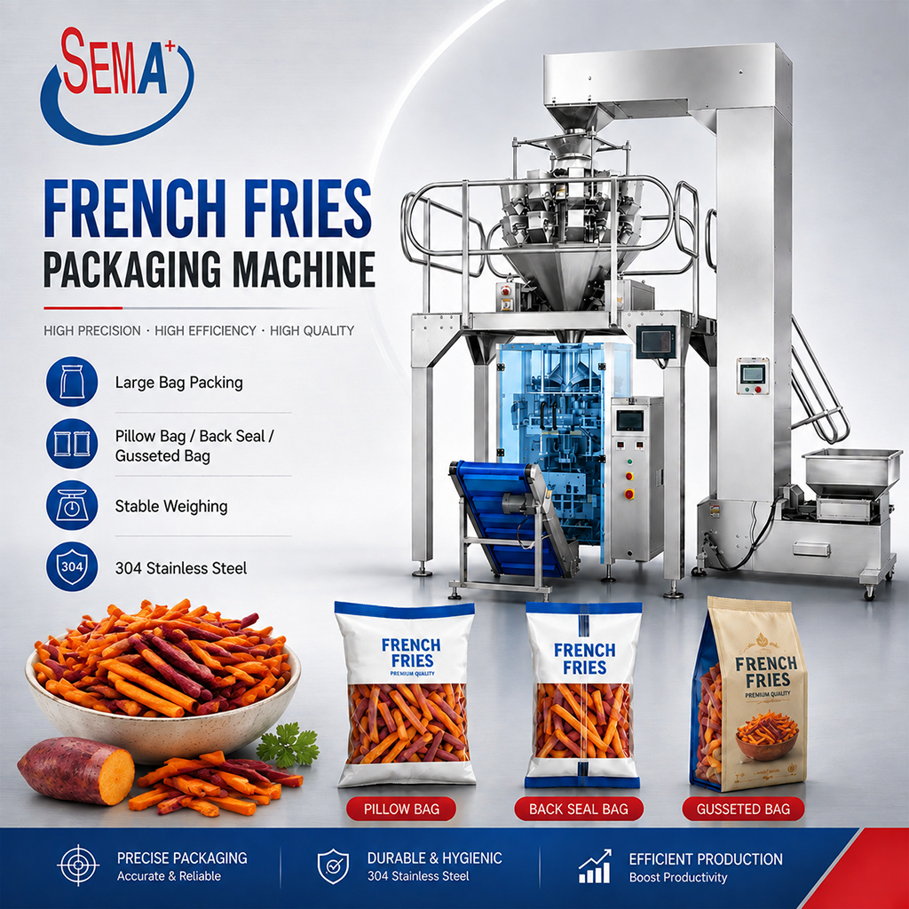 Commercial French Fries Packing Machine VFFS Pouch Bag Packaging Machine for Potato Chips and Snacks Commercial French Fries Packing Machine VFFS Pouch Bag Packaging Machine for Potato Chips and Snacks