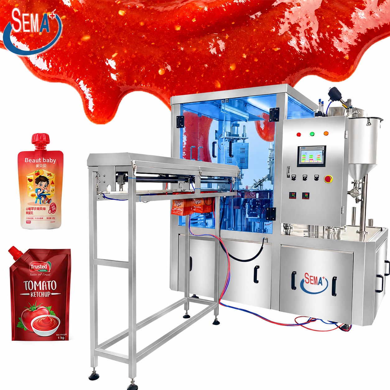 Full Automatic Stand Pouch Doy Pack Filling Capping Machine Cosmetic Cream Baby Food Liquids Paste Spout Pouch Filling Machine