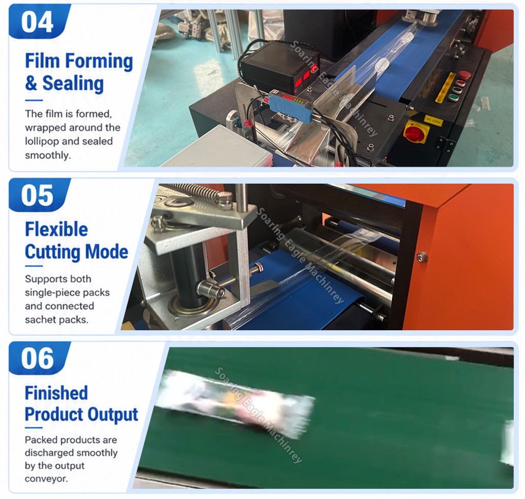 Automatic Pillow Packing Machine for Lollipop Candy Biscuit Snack Food Horizontal Flow Packaging Automatic Pillow Packing Machine for Lollipop Candy Biscuit Snack Food Horizontal Flow Packaging