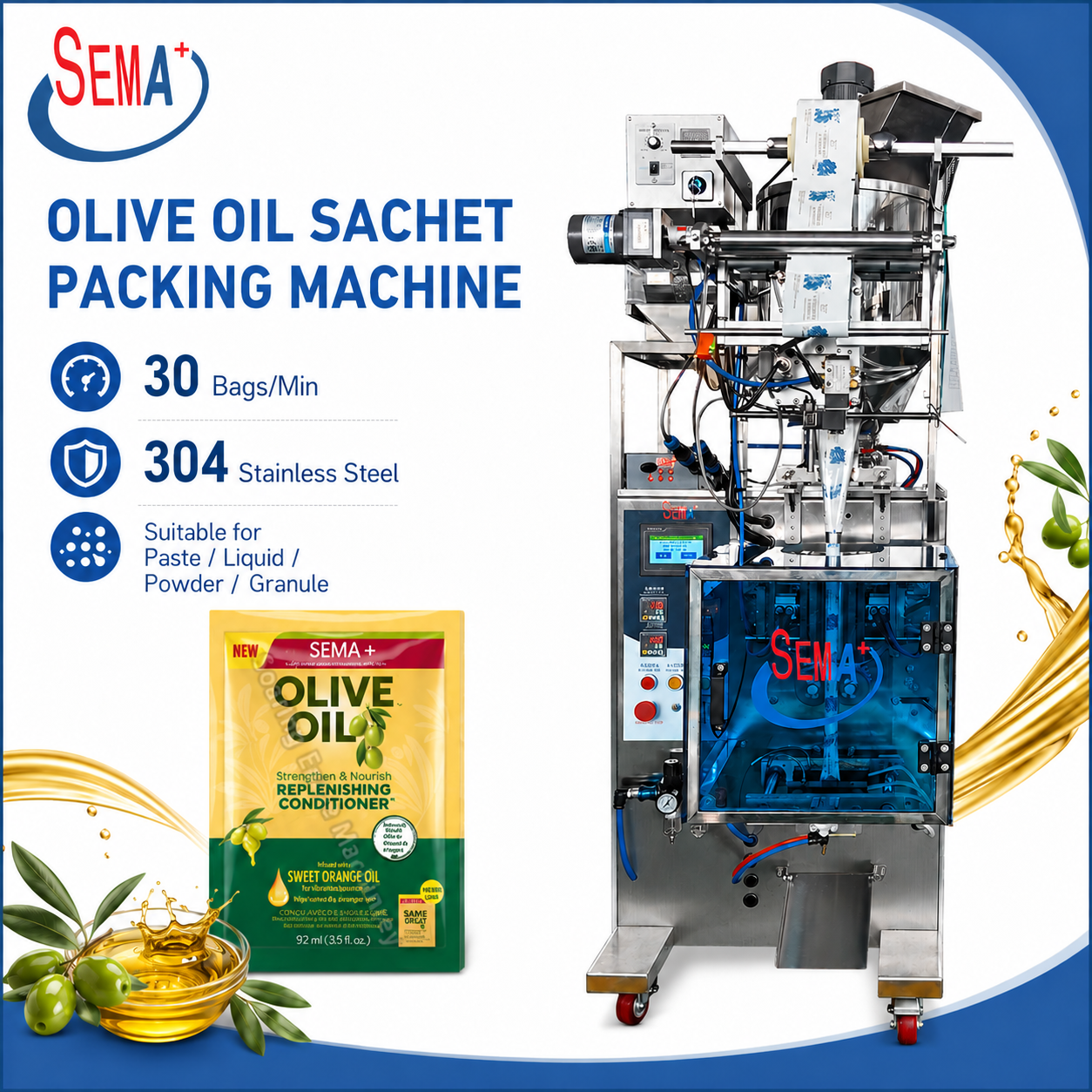 High Speed Sachet Packing Machine for Olive Oil Liquid Sauce Honey Stick Bag Packaging