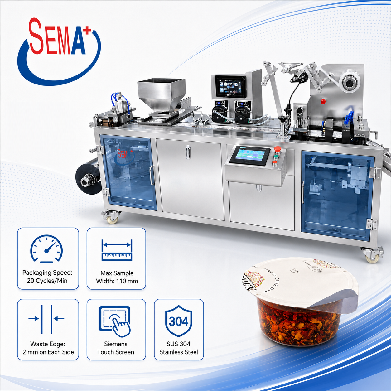 Automatic Blister Packing Machine for Butter Jam Honey Sauce Food Cup Filling Sealing Packaging
