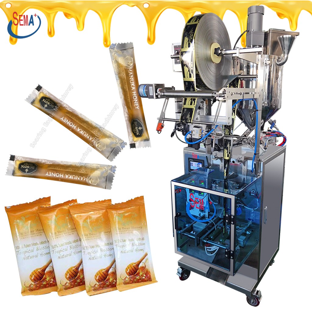 Full automatic honey stick three side sealing sachet paste packing machine