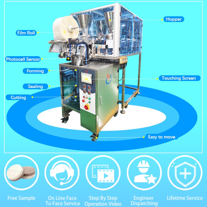 Different pills multi feeders forming filling sealing capsules tablets and pills sachet packing machine