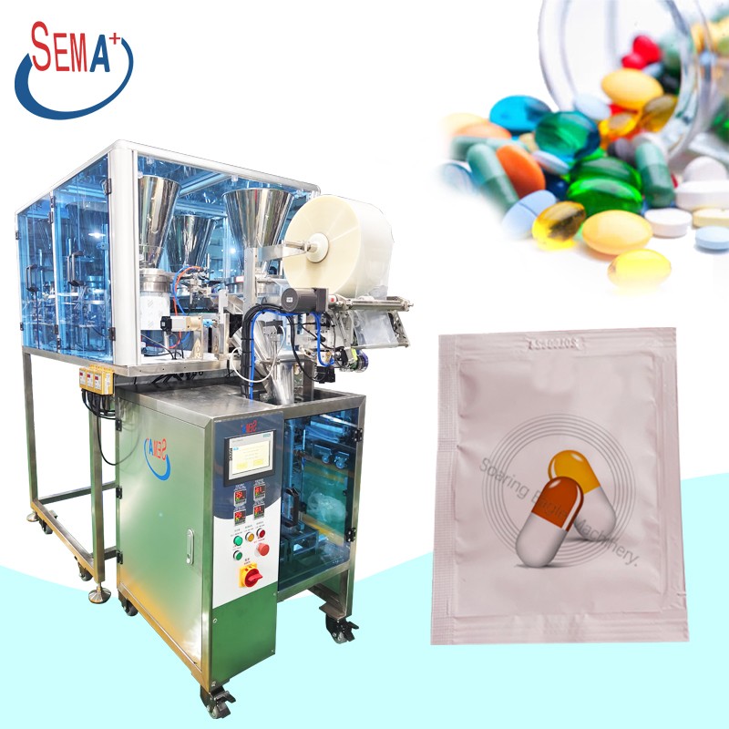 Different pills multi feeders forming filling sealing capsules tablets and pills sachet packing machine
