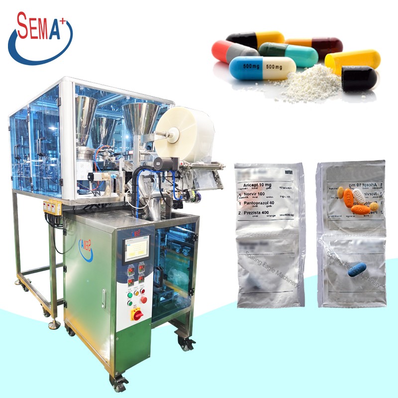 Multi feeders capsules tablets and pills sachet packing machine
