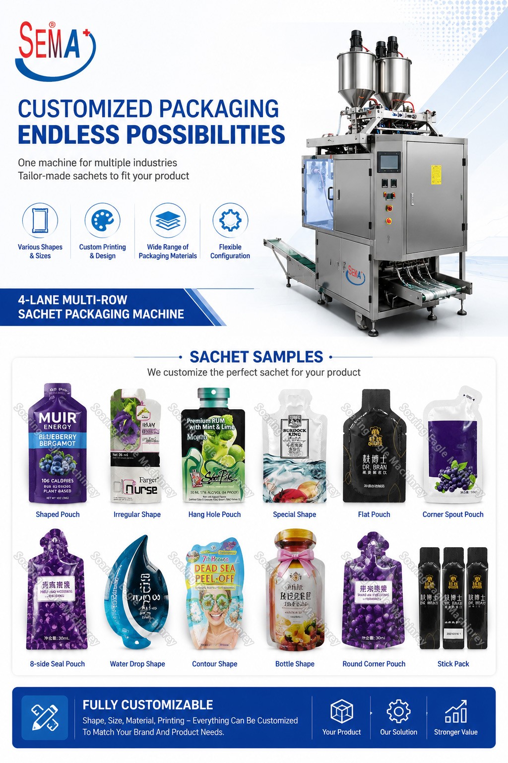 four lanes irregular shape sachet makeup packaging machine four lanes irregular shape sachet makeup packaging machine