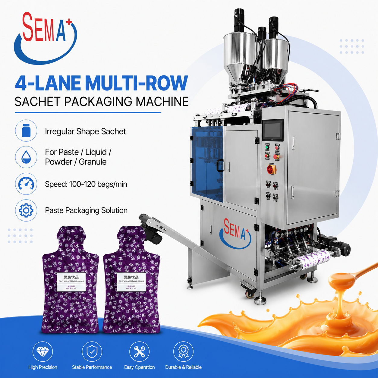 Automatic multi lanes VFFS form fill seal irregular shape liquid sachet packing machine