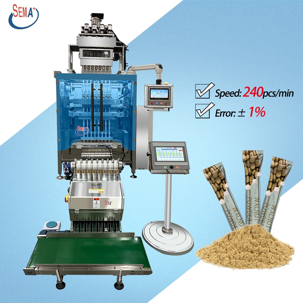 Multi channel fully automatic powder granule walnut powder sachet packaging machine with weighing conveyor belt
