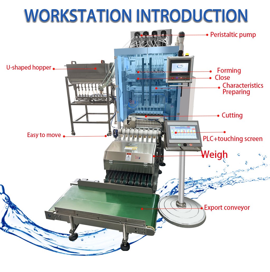 Fully automatic olive oil multi 8-line multi lanes liquid sachet packing machine with weighing conveyor belt Fully automatic olive oil multi 8-line multi lanes liquid sachet packing machine with weighing conveyor belt