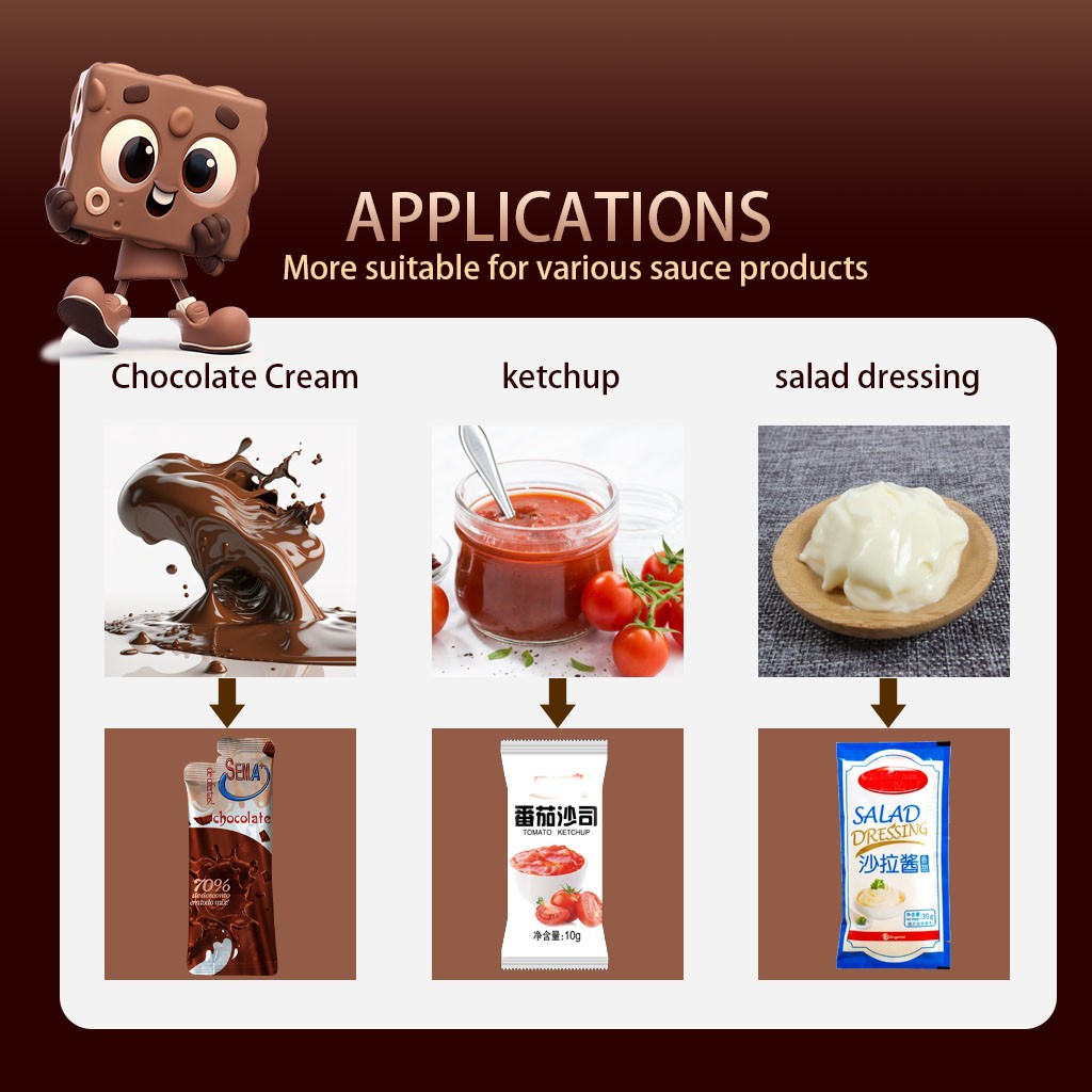 Fully automatic chocolate sauce sachet packaging machine Fully automatic chocolate sauce sachet packaging machine