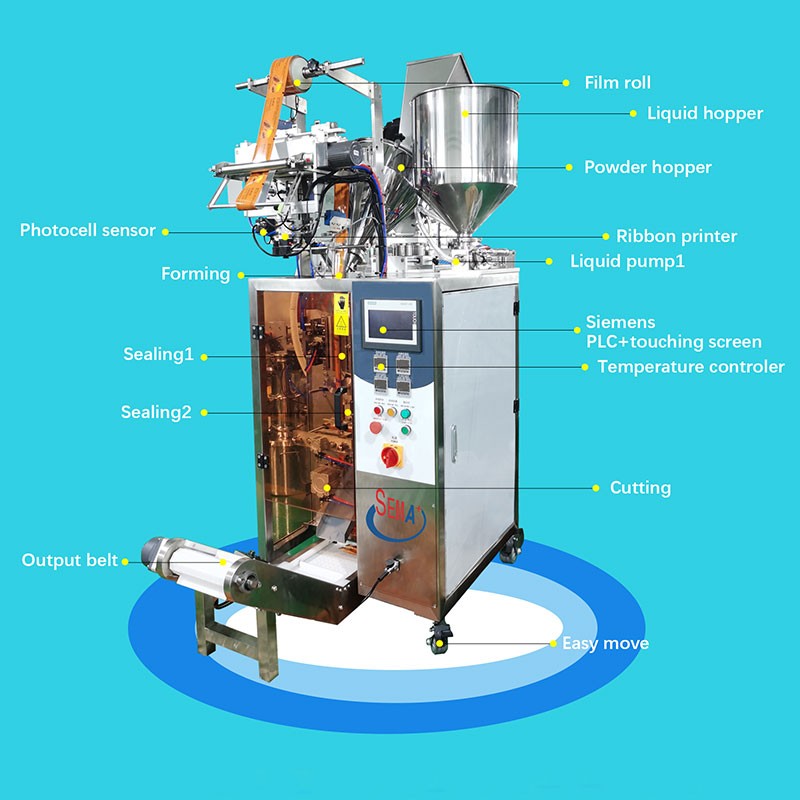 Two pump powder cream liquid stick sachet packing machine Two pump powder cream liquid stick sachet packing machine