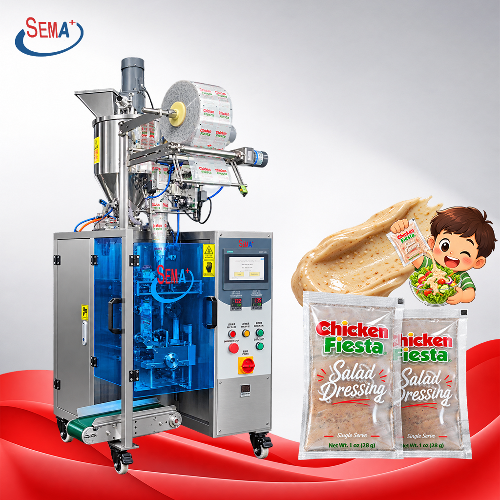 Automatic Four Side Seal Sachet Packing Machine for Salad Dressing Sauce Paste Single Serve Packaging