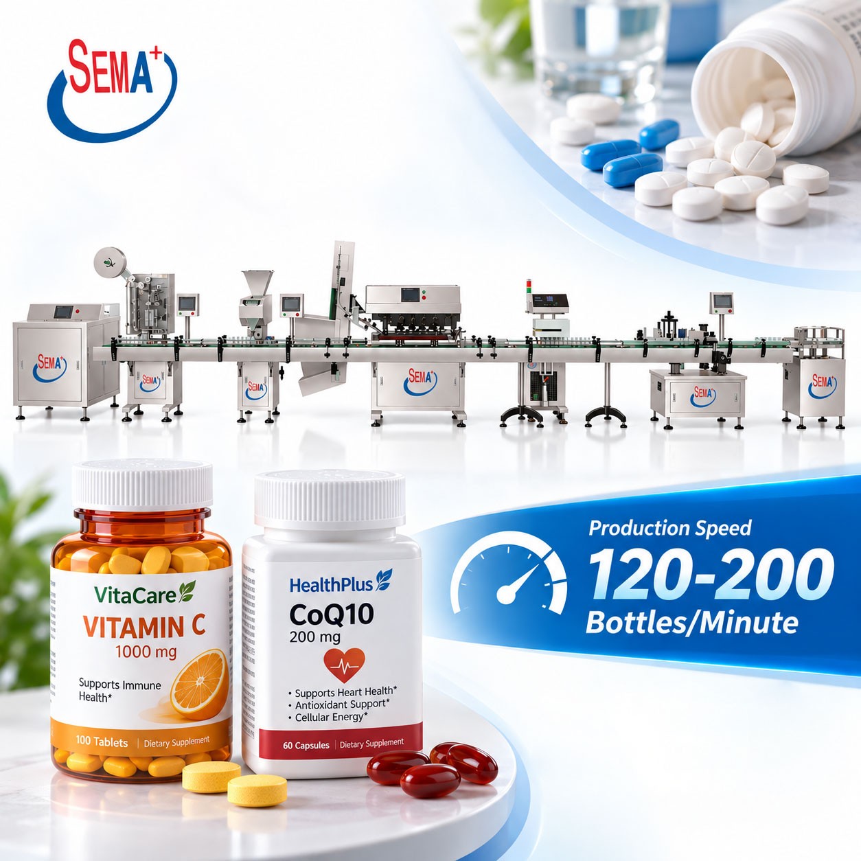 Bottled Capsule Production Line with Counting Filling Capping Sealing and Labeling