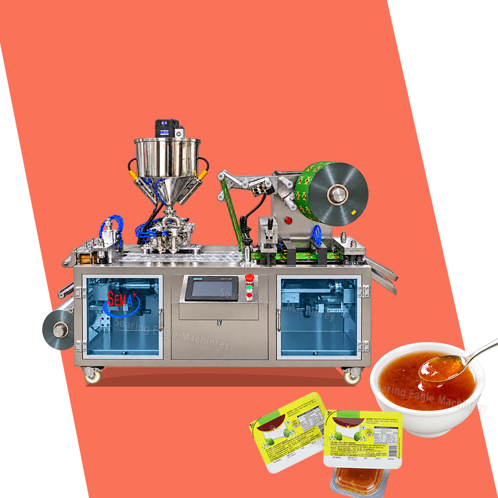 Automatic Sauce Cup Blister Packing Machine Forming Filling Sealing Cutting Line