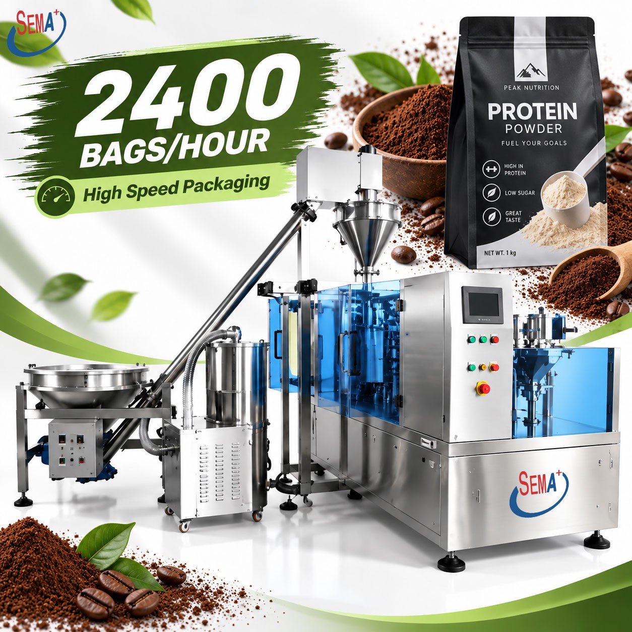 Food Powder Packing Machine Automatic Premade Bag Filling Sealing Machine with Powder Loader