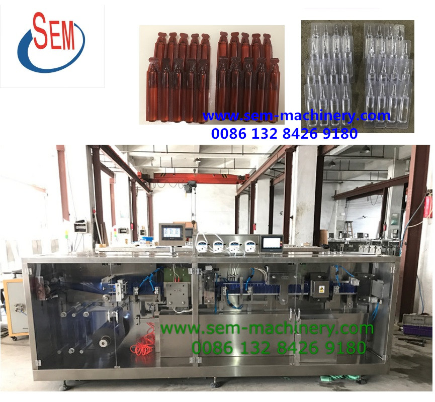 stand up plastic ampoule forming filling sealing cutting liquid packing machine