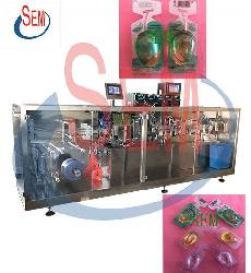 Automatic olive oil, sauce packing machine. automatic forming, filling, sealing, cutting.