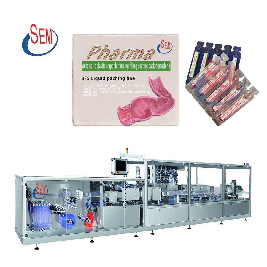 Plastic ampoule filling sealing machine and labeling machine