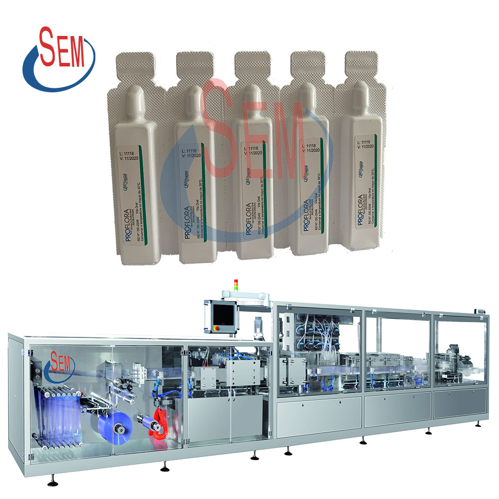 Plastic bottle forming oral liquid filling and sealing machine with labeling machine