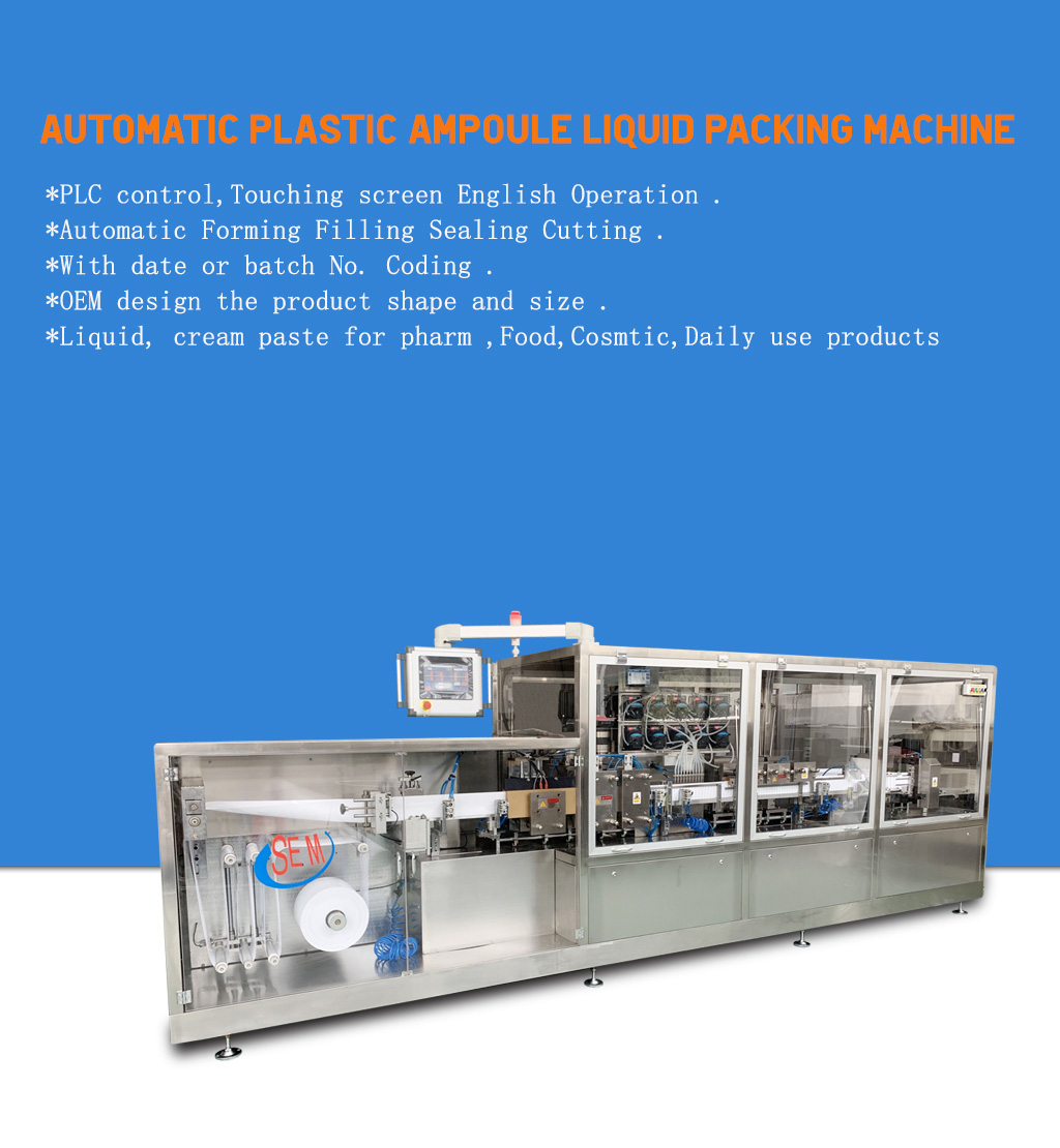 Automatic plastic ampoule liquid filling and sealing machine