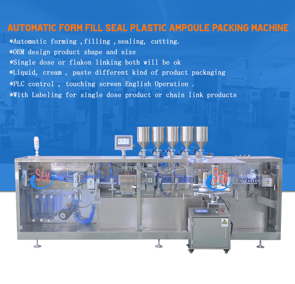 Automatic mini plastic olive oil ampoule forming, filling and sealing machine