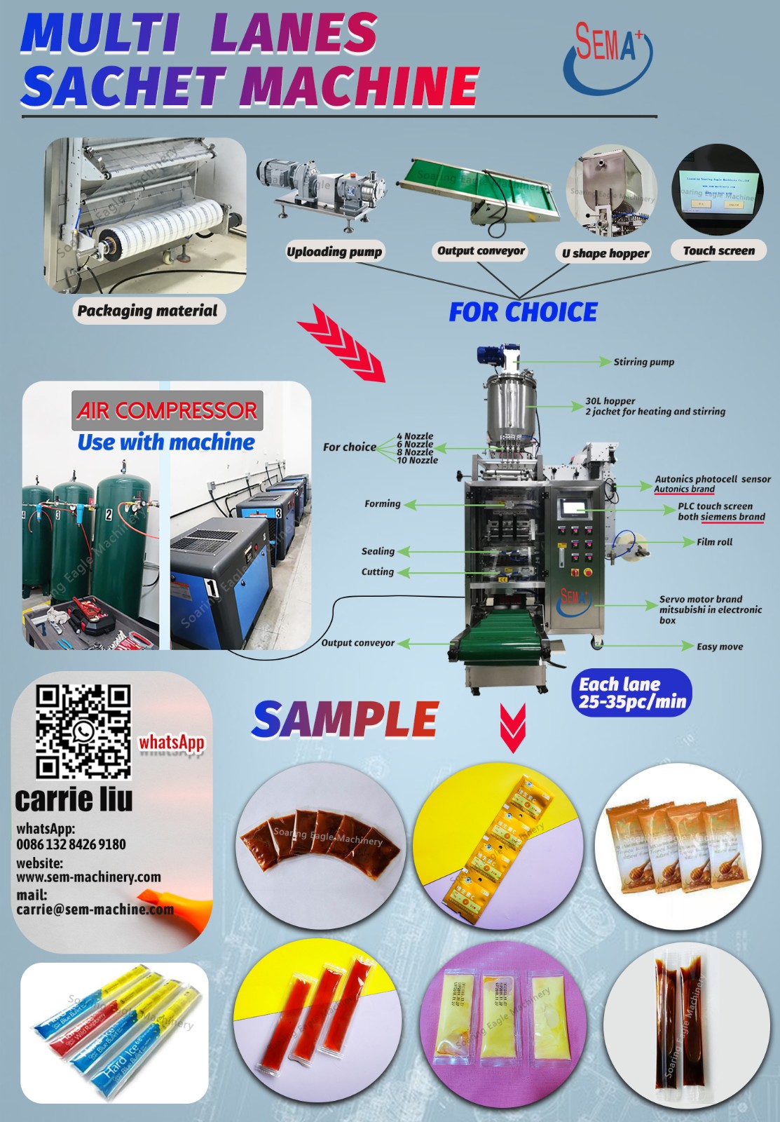 A liquid sachet packaging machine can actually be made into multiple rows and become multi-purpose
