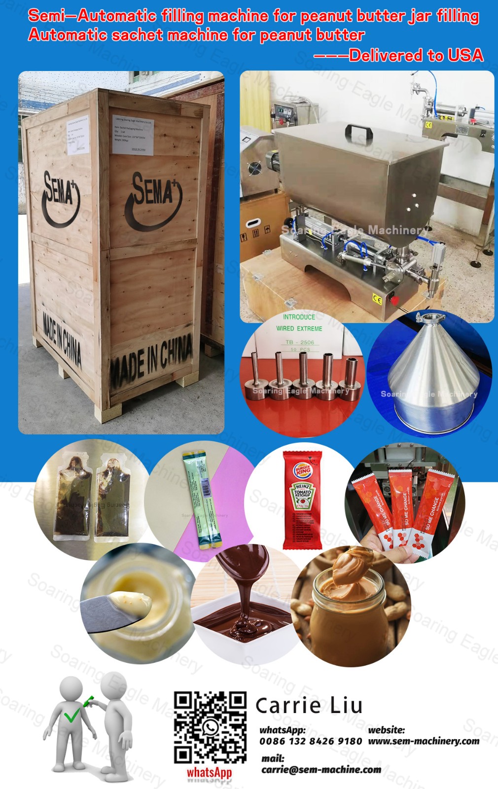 The semi-automatic filling machine was shipped to the United States,