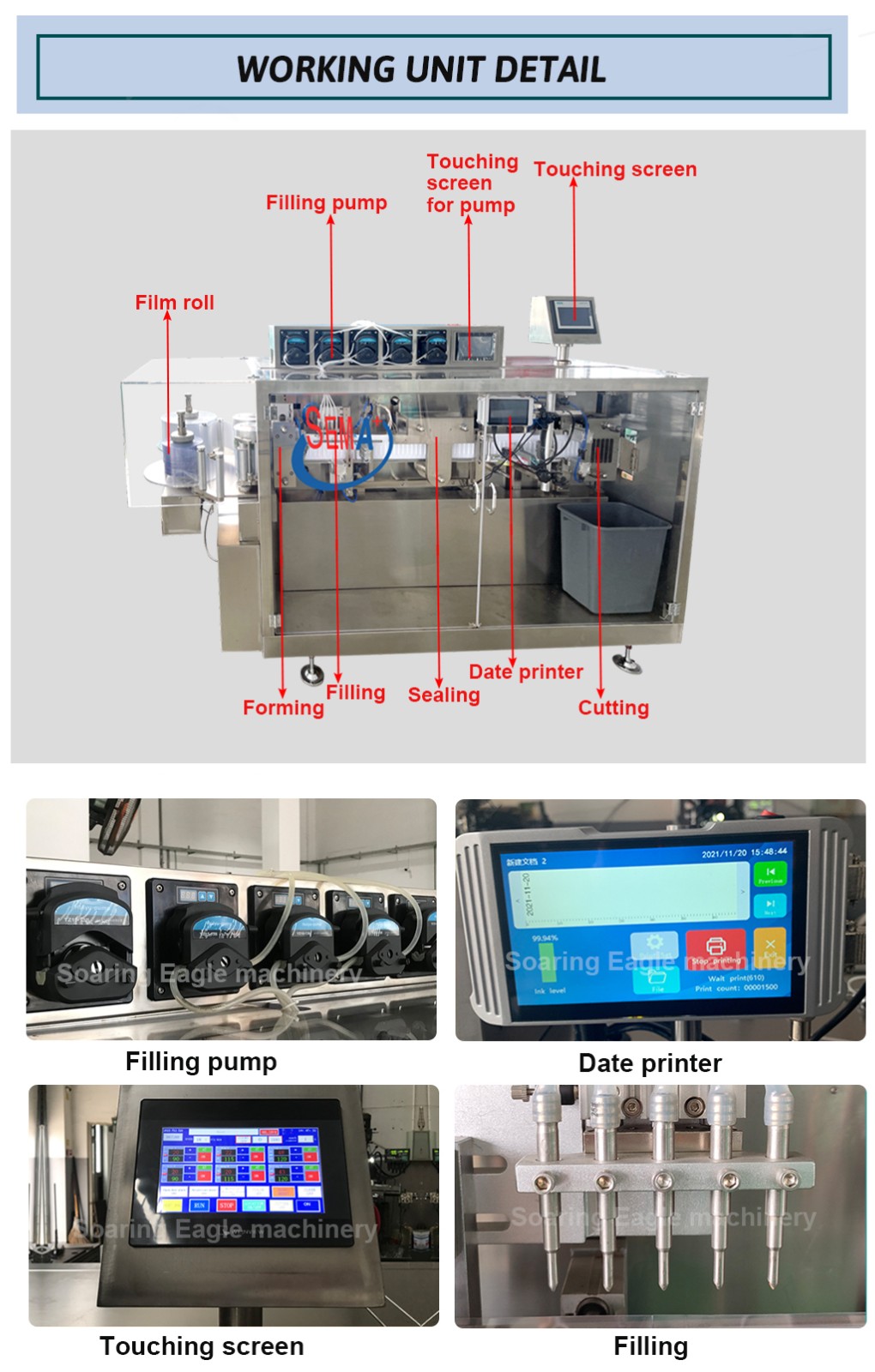 Date printing vial oral liquid filling and sealing machine with labeling machine