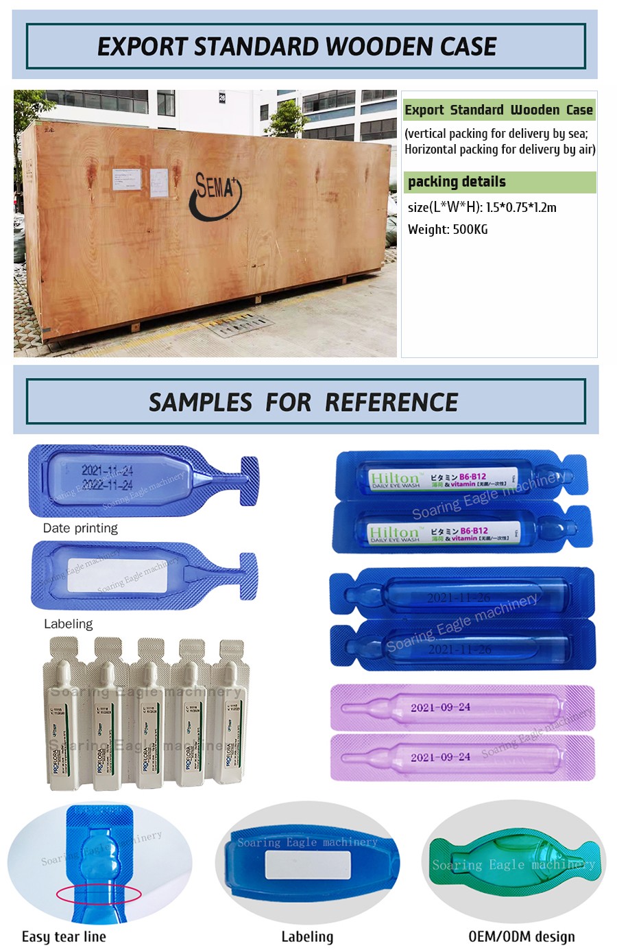 Automatic single-dose plastic ampoule filling machine with label and date printing