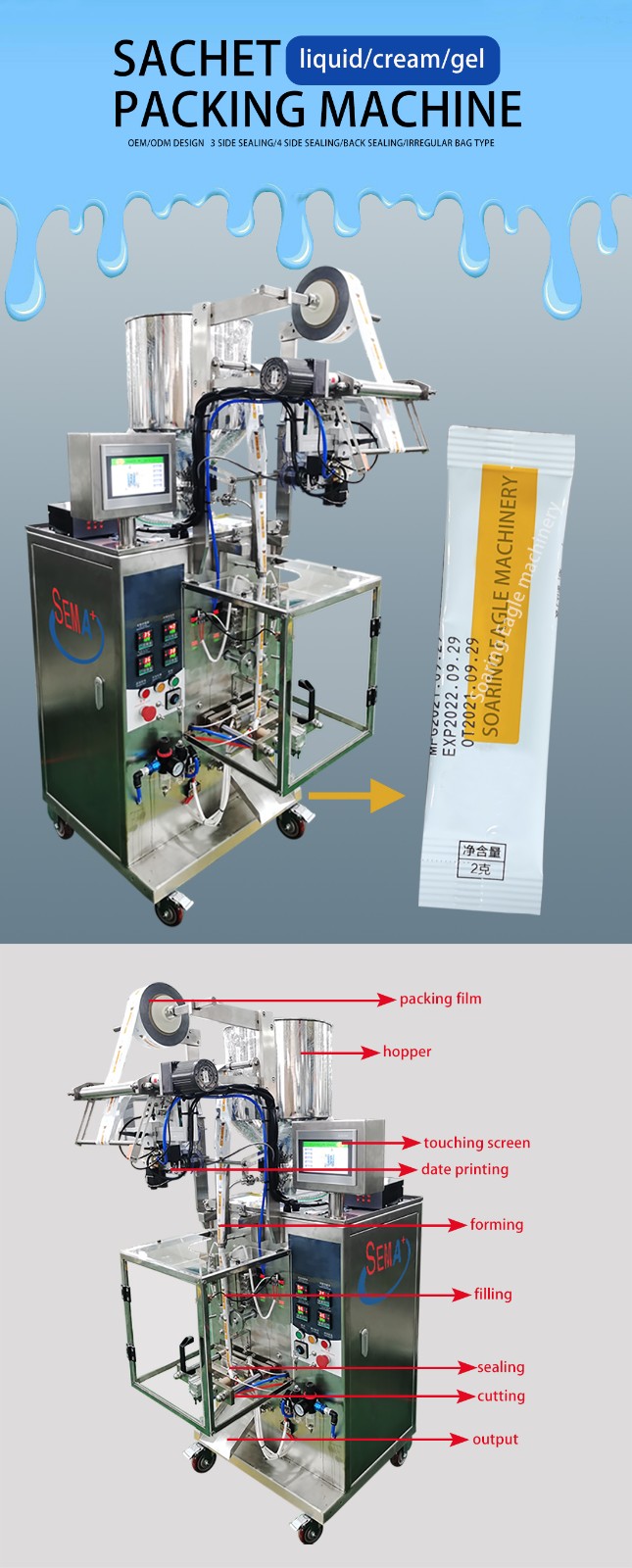 Automatic Honey Liquid Gel Sachet Filling Packaging Machine Shaped Bag Stick Packing Machine