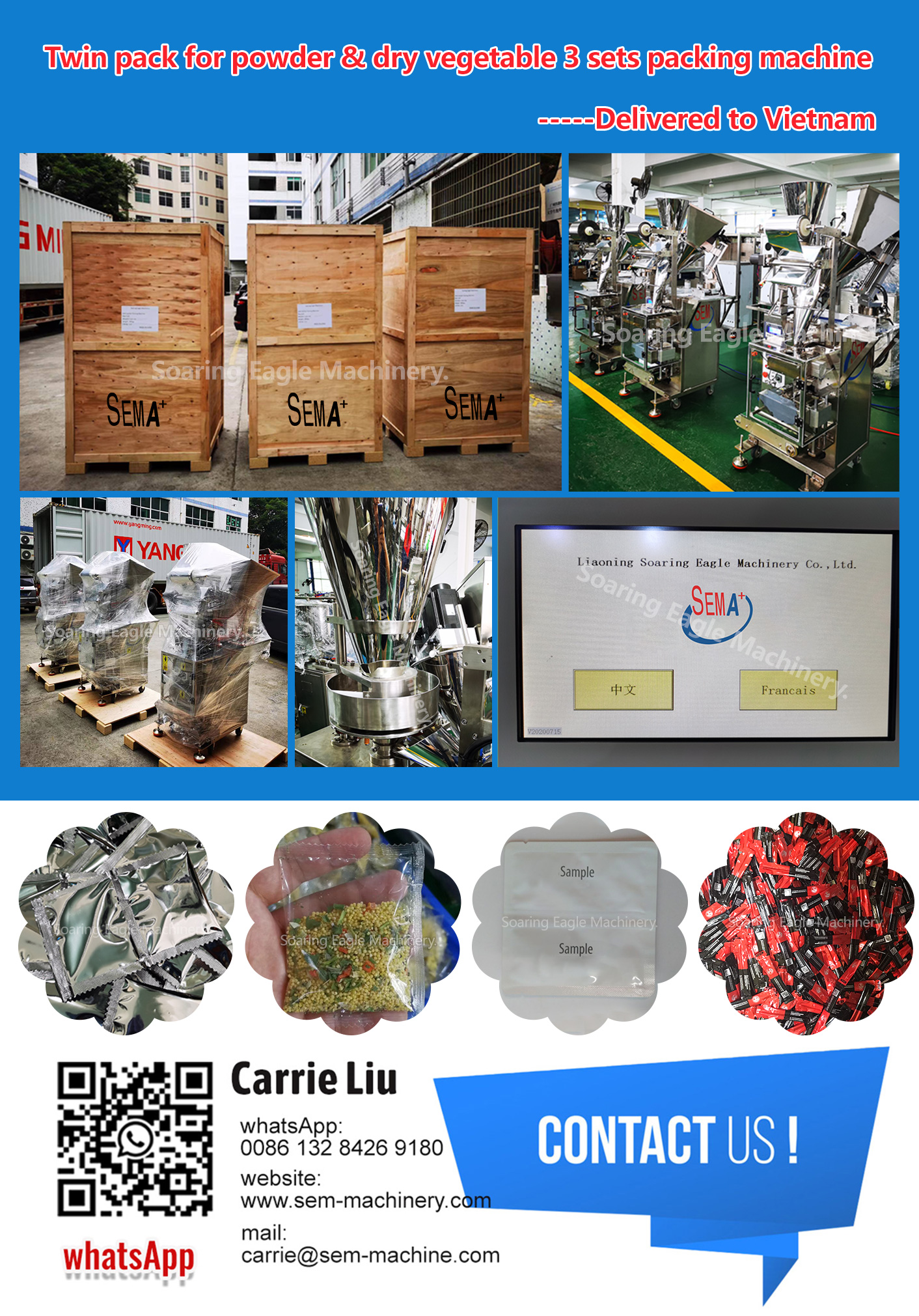 Twin pack for powder and dry vegetable 3 sets packing machine——delivered to Vietnam