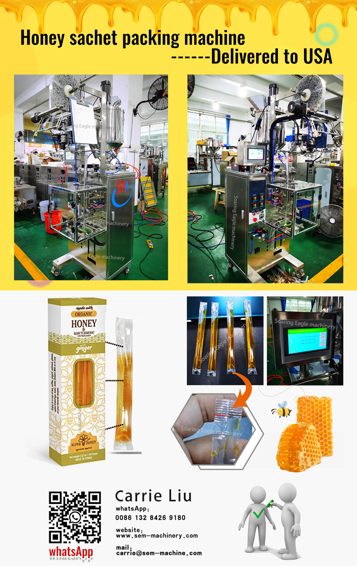 Automatic honey sachet packing machine with data printing ——deliver to USA 