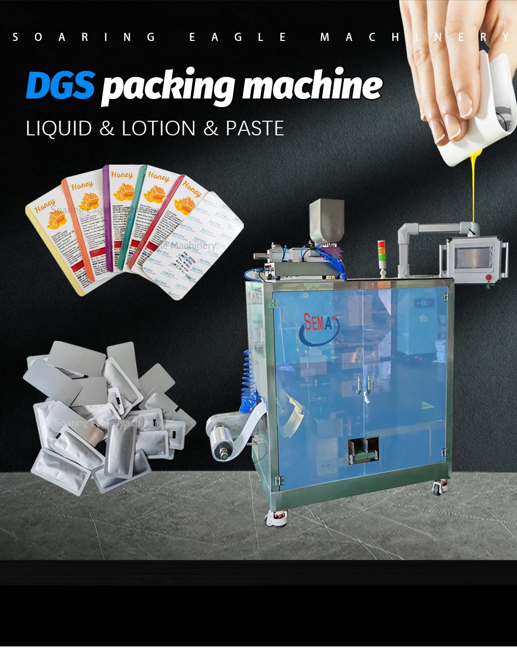 Snap open cream honey shampoo liquid sachet packing machine
