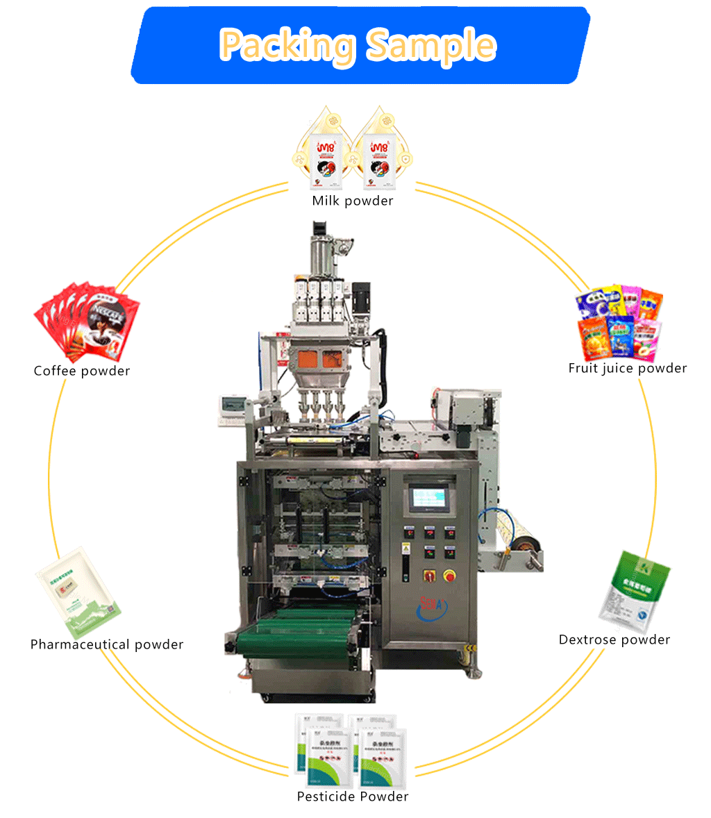 Multilane 4 lane milk coffee powder sachet packing packaging machine