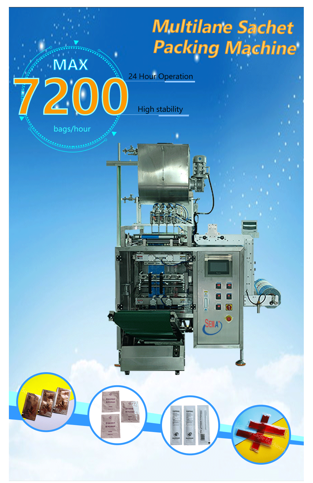 Automatic multilane liquid cream shampoo ketchup honey sachet packing machine