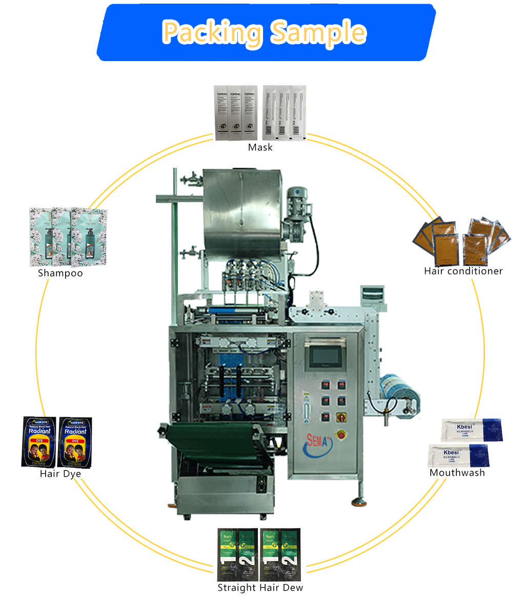 Automatic multilane liquid cream shampoo ketchup honey sachet packing machine