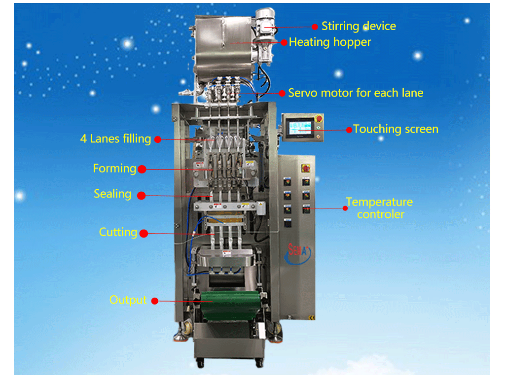 Multi lanes high quality juice olive oil liquid cream shampoo honey 4 6 8 10 lanes sachet packing machine