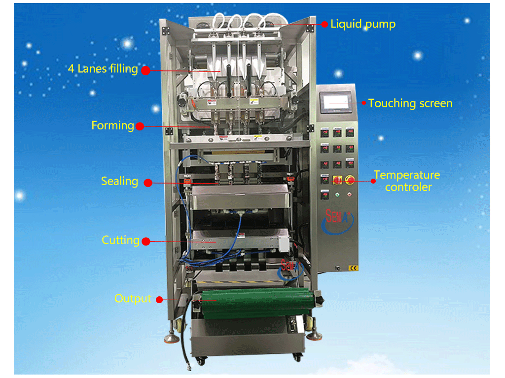 Automatically liquid mouthwash 4 6 8 lanes forming filling sealing sachet packing machine